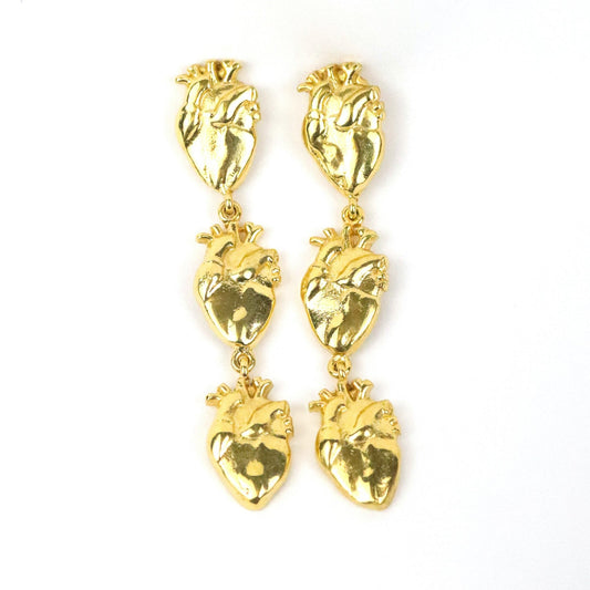ARETE TRIPLE CORAZON BAÑO DE ORO