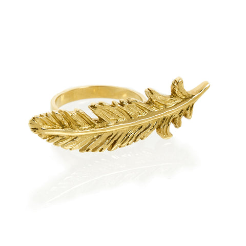 Anillo Pluma Horizontal Dorado - Libélula Por Sofía