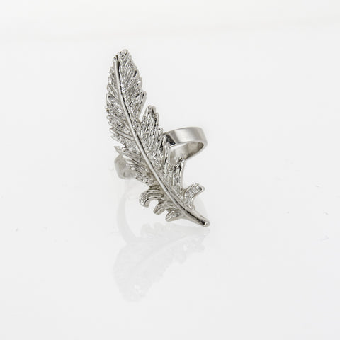 Anillo Pluma Vertical Plateado - Libélula Por Sofía