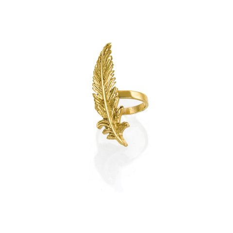 Anillo Pluma Vertical Dorado - Libélula Por Sofía