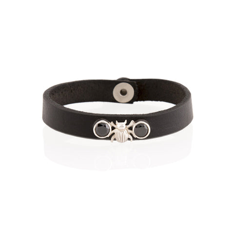 Pulsera de Piel Negra - Libélula Por Sofía